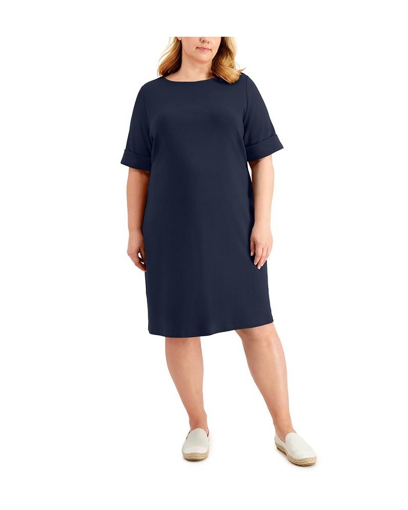 Plus Size Solid Boat-Neck Dress Intrepid Blue $13.82 Dresses