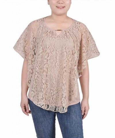 Petite Lace Poncho Top with Matching Tank Tan/Beige $13.80 Tops