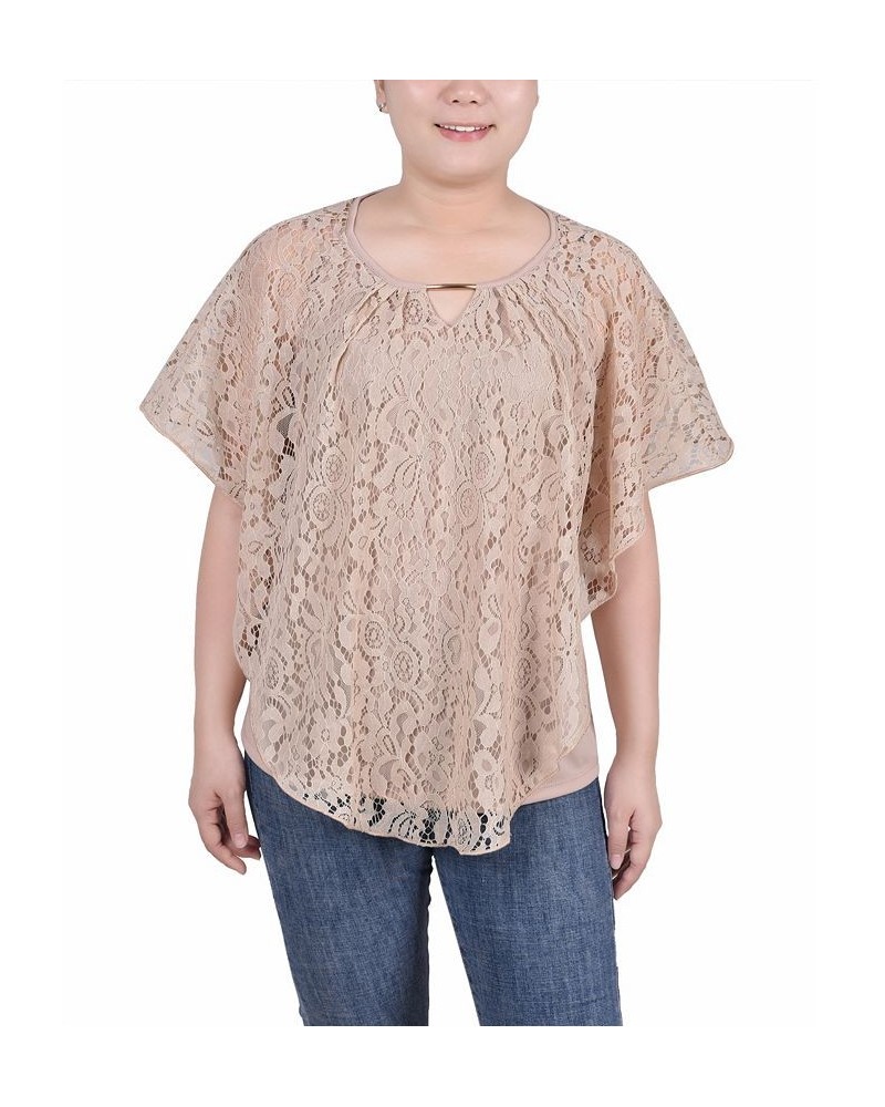 Petite Lace Poncho Top with Matching Tank Tan/Beige $13.80 Tops