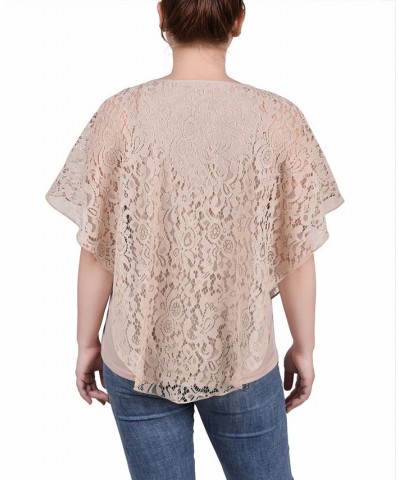 Petite Lace Poncho Top with Matching Tank Tan/Beige $13.80 Tops