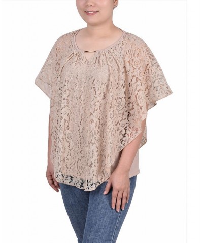 Petite Lace Poncho Top with Matching Tank Tan/Beige $13.80 Tops