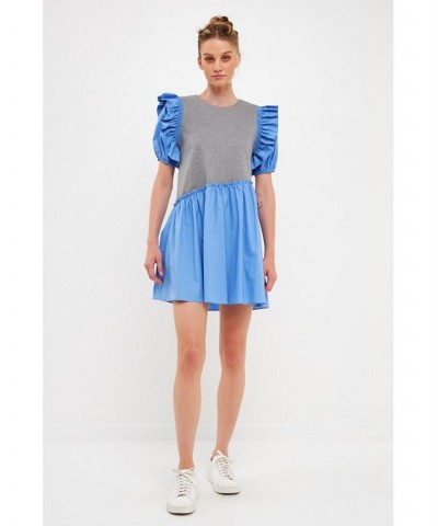 Women's Asymmetrical Mini Dress Grey/blue $45.10 Dresses