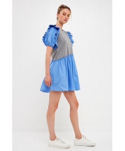 Women's Asymmetrical Mini Dress Grey/blue $45.10 Dresses