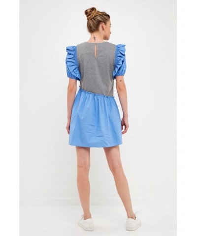 Women's Asymmetrical Mini Dress Grey/blue $45.10 Dresses