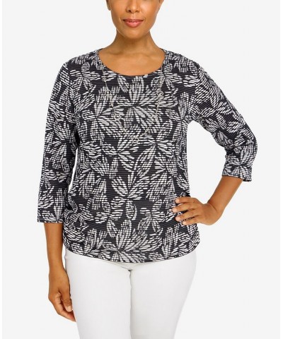 Petite Classics Floral Jacquard Butterfly Knit Top with Necklace Black $29.89 Tops
