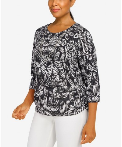 Petite Classics Floral Jacquard Butterfly Knit Top with Necklace Black $29.89 Tops