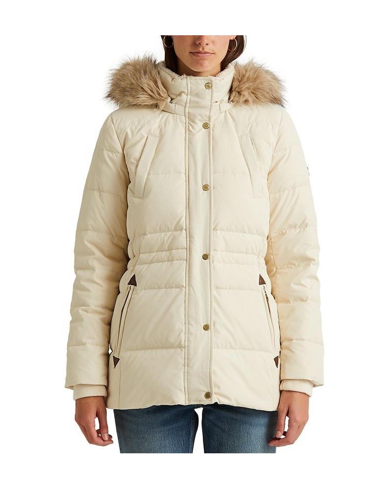 Women's Faux-Fur-Trim Hooded Down Puffer Coat Ivory/Cream $95.00 Coats