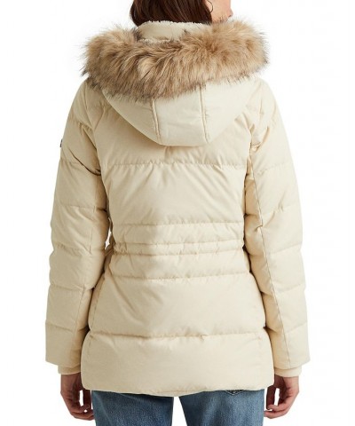 Women's Faux-Fur-Trim Hooded Down Puffer Coat Ivory/Cream $95.00 Coats