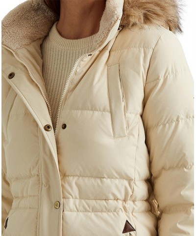 Women's Faux-Fur-Trim Hooded Down Puffer Coat Ivory/Cream $95.00 Coats