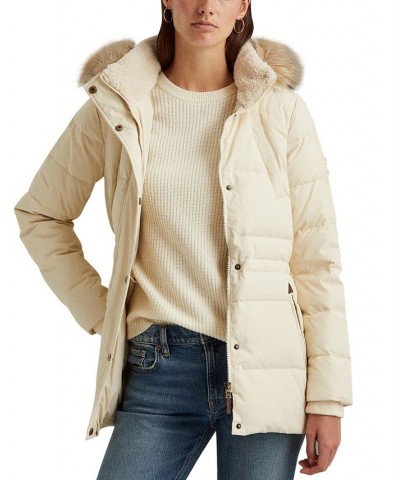 Women's Faux-Fur-Trim Hooded Down Puffer Coat Ivory/Cream $95.00 Coats