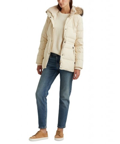 Women's Faux-Fur-Trim Hooded Down Puffer Coat Ivory/Cream $95.00 Coats