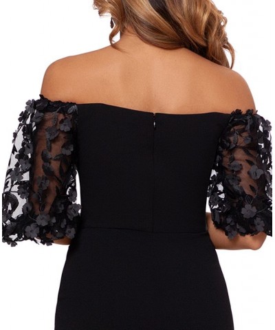 Petite Floral-Appliqué-Sleeve Jumpsuit Black $75.24 Pants