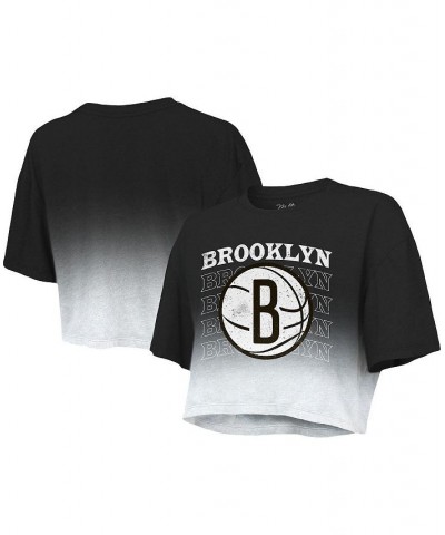 Women's Threads Black and White Brooklyn Nets Repeat Dip-Dye Cropped T-shirt Black, White $32.50 Tops