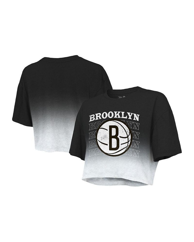 Women's Threads Black and White Brooklyn Nets Repeat Dip-Dye Cropped T-shirt Black, White $32.50 Tops