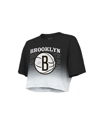 Women's Threads Black and White Brooklyn Nets Repeat Dip-Dye Cropped T-shirt Black, White $32.50 Tops