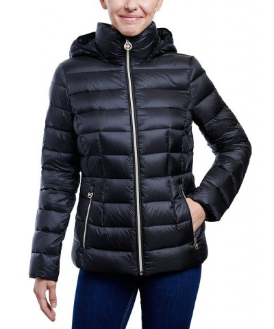 Women's Hooded Packable Down Shine Puffer Coat Black $58.22 Coats