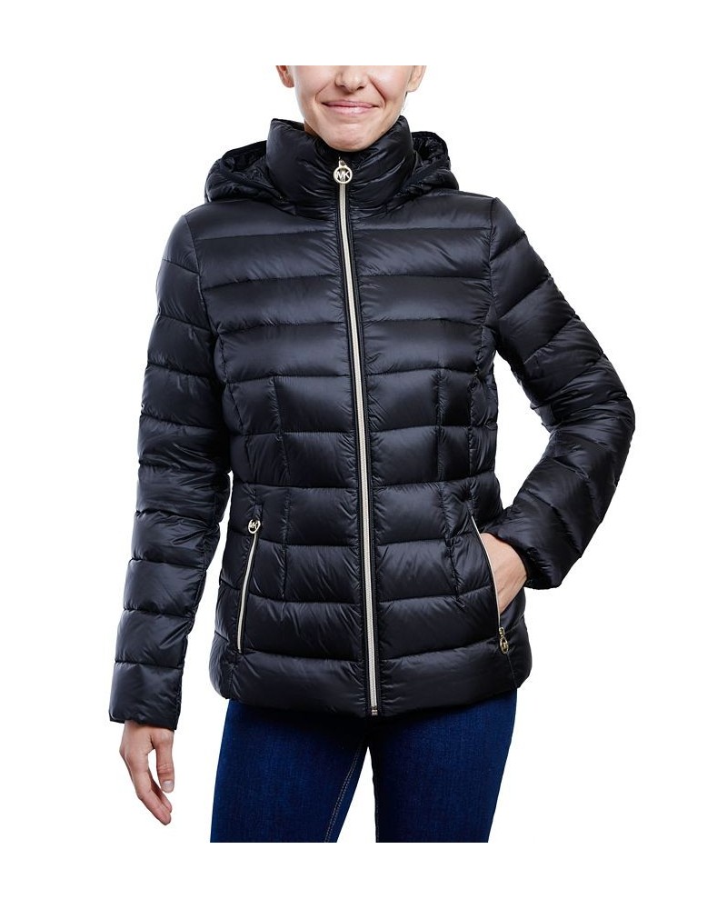 Women's Hooded Packable Down Shine Puffer Coat Black $58.22 Coats