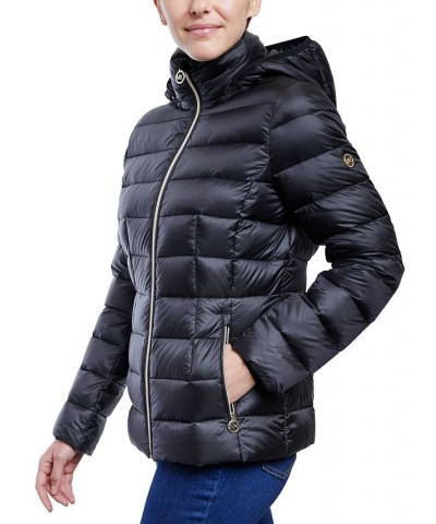 Women's Hooded Packable Down Shine Puffer Coat Black $58.22 Coats