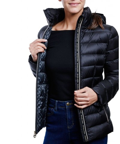 Women's Hooded Packable Down Shine Puffer Coat Black $58.22 Coats