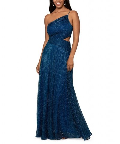 Women's One-Shoulder Cutout-Detail Metallic Long Dress Royal Turquoise $106.02 Dresses