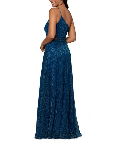 Women's One-Shoulder Cutout-Detail Metallic Long Dress Royal Turquoise $106.02 Dresses