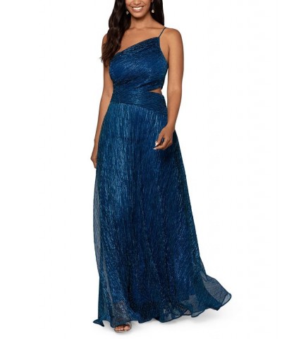 Women's One-Shoulder Cutout-Detail Metallic Long Dress Royal Turquoise $106.02 Dresses