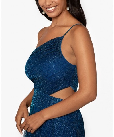 Women's One-Shoulder Cutout-Detail Metallic Long Dress Royal Turquoise $106.02 Dresses