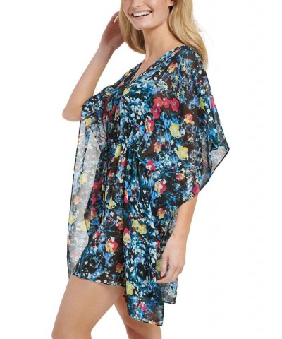 Women's Printed Drawstring-Front Kaftan Swim Cover-Up Digital Poppy Black Multi $48.40 Swimsuits