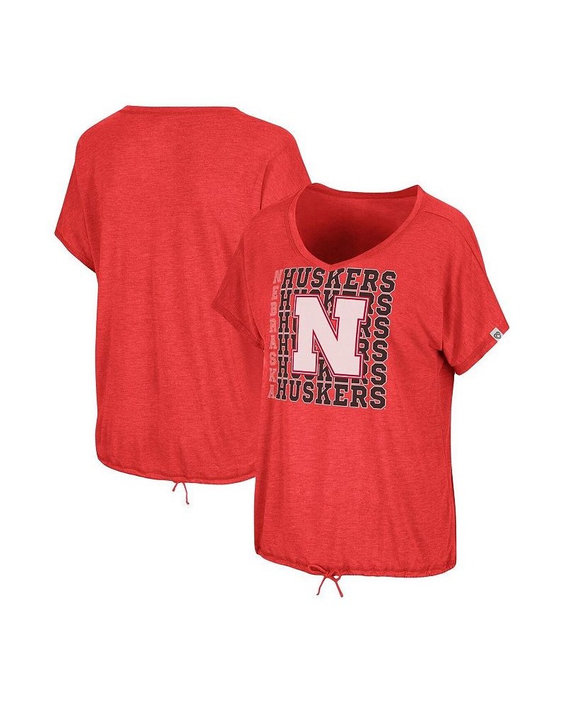 Women's Heathered Scarlet Nebraska Huskers Fifth Sense Drawcord V-Neck T-shirt Scarlet $20.00 Tops