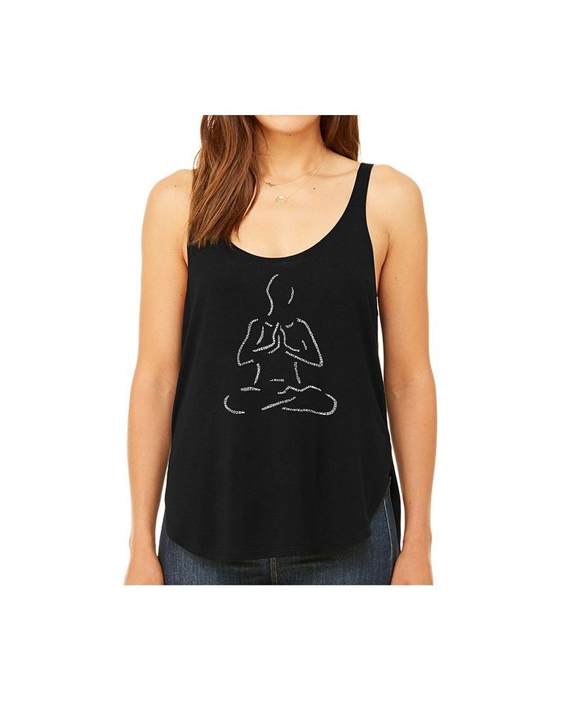 Women's Premium Word Art Flowy Tank Top- Popular Yoga Poses Black $22.05 Tops