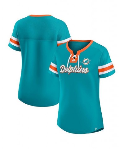 Women's Branded Aqua Miami Dolphins Original State Lace-Up T-shirt Aqua $25.01 Tops