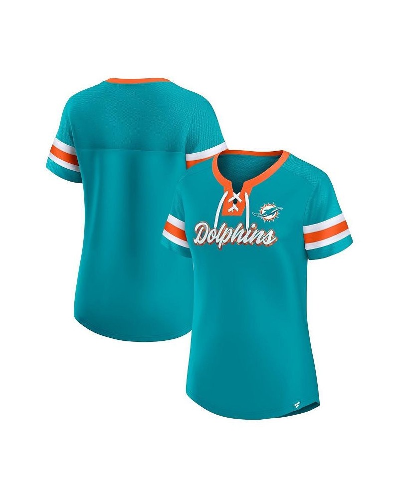 Women's Branded Aqua Miami Dolphins Original State Lace-Up T-shirt Aqua $25.01 Tops