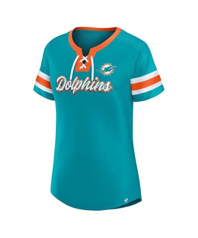 Women's Branded Aqua Miami Dolphins Original State Lace-Up T-shirt Aqua $25.01 Tops