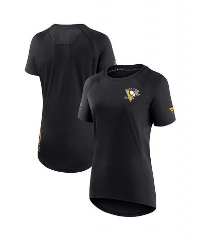 Women's Branded Black Pittsburgh Penguins Authentic Pro Rink Raglan Tech T-shirt Black $25.99 Tops