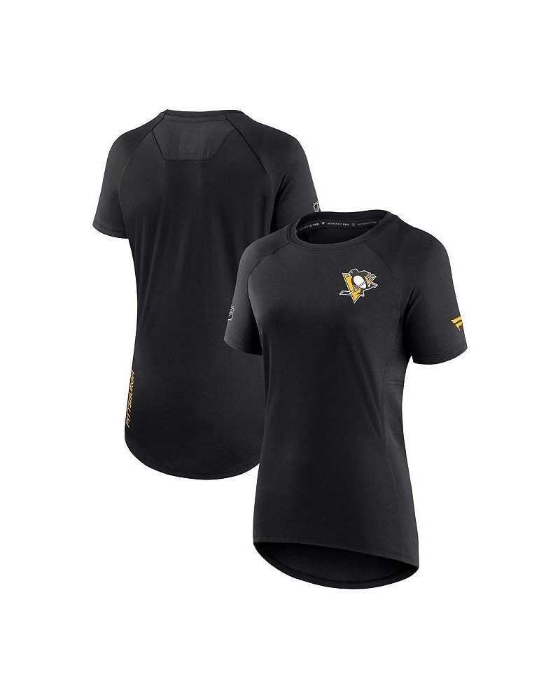 Women's Branded Black Pittsburgh Penguins Authentic Pro Rink Raglan Tech T-shirt Black $25.99 Tops