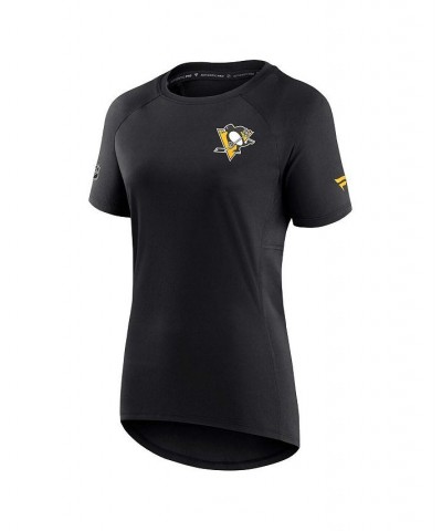 Women's Branded Black Pittsburgh Penguins Authentic Pro Rink Raglan Tech T-shirt Black $25.99 Tops