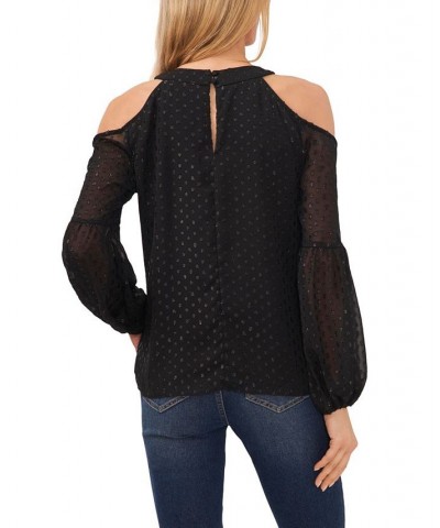 Women's Lurex Clip Dot Cold Shoulder Blouse Rich Black $41.58 Tops