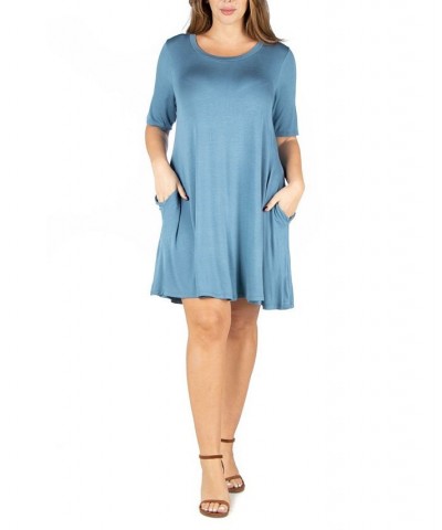Plus Size Knee Length Pocket T-shirt Dress Blue $23.93 Dresses