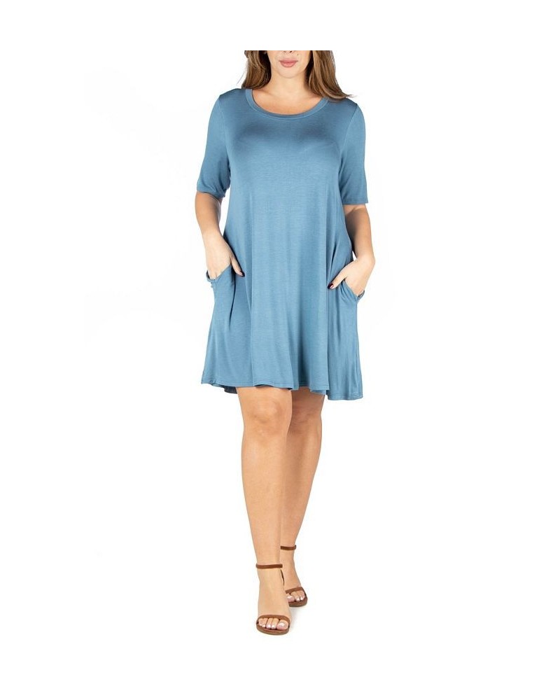 Plus Size Knee Length Pocket T-shirt Dress Blue $23.93 Dresses