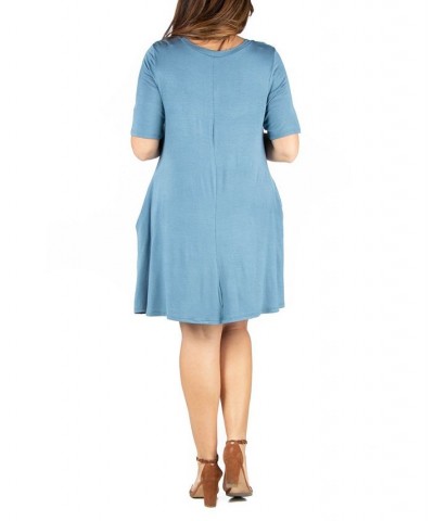 Plus Size Knee Length Pocket T-shirt Dress Blue $23.93 Dresses