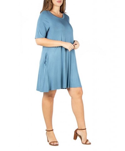 Plus Size Knee Length Pocket T-shirt Dress Blue $23.93 Dresses