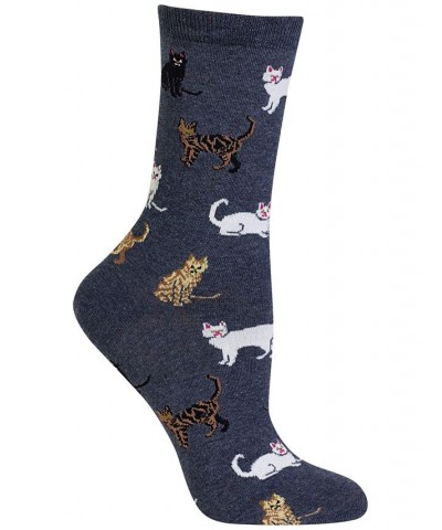 Women's Cats Fashion Crew Socks Blue $10.07 Socks
