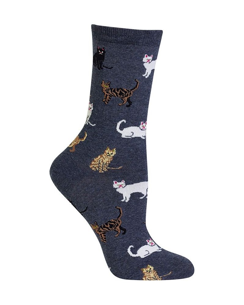 Women's Cats Fashion Crew Socks Blue $10.07 Socks