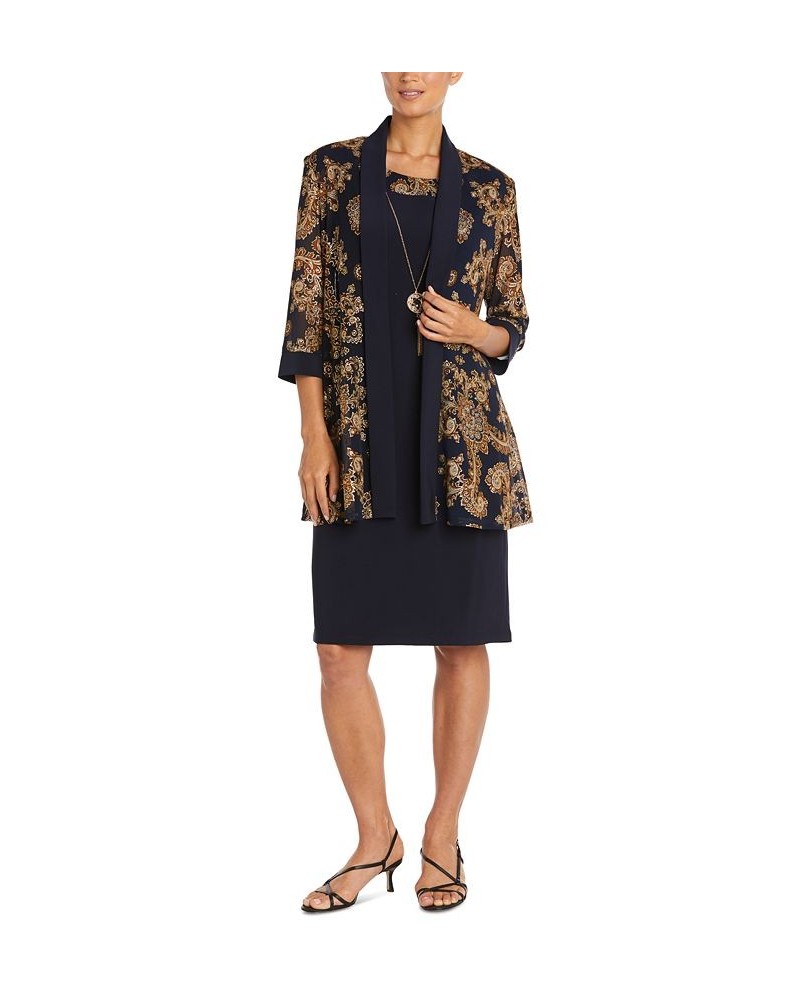 Petite 2-Pc. Paisley-Print Jacket & Dress Set Navy/Gold $43.60 Dresses