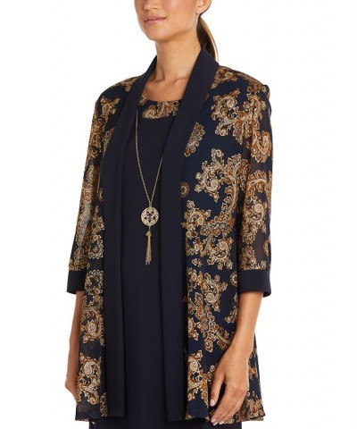 Petite 2-Pc. Paisley-Print Jacket & Dress Set Navy/Gold $43.60 Dresses