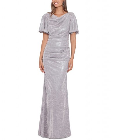 Petite Flutter-Sleeve Metallic Gown Taupe/Silver $113.62 Dresses