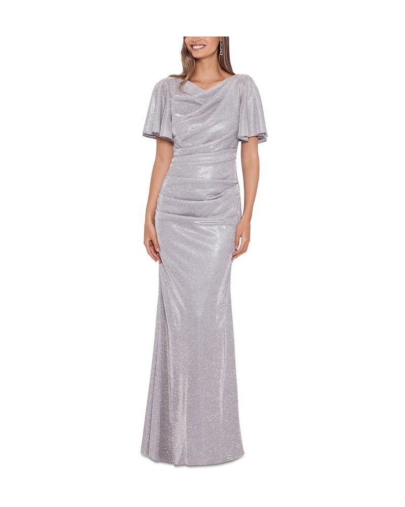 Petite Flutter-Sleeve Metallic Gown Taupe/Silver $113.62 Dresses