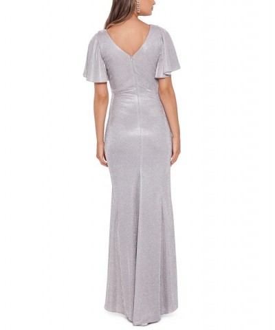 Petite Flutter-Sleeve Metallic Gown Taupe/Silver $113.62 Dresses