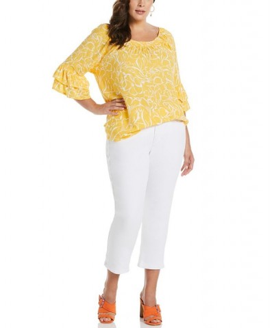 Plus Size Smocked Ruffle Elbow Sleeve Top Amber Yellow $39.60 Tops