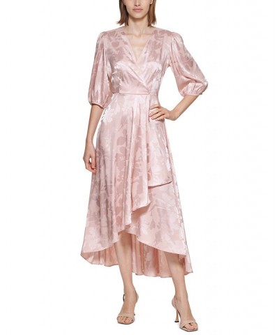 Women's Floral Jacquard Faux-Wrap Dress Blush $45.38 Dresses